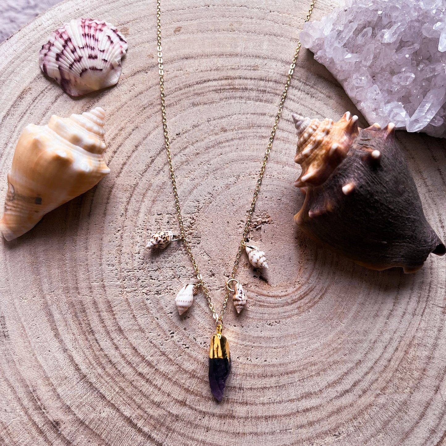 Amethyst & Muschel Kette